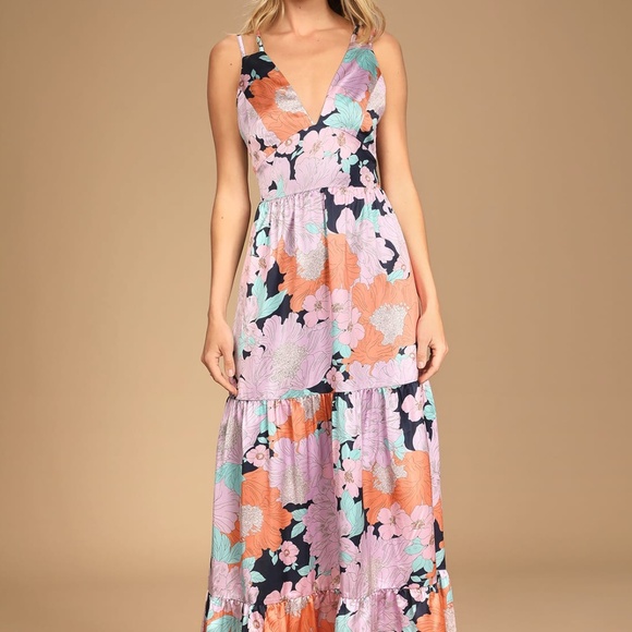 NWT Lulu's Purple and Blue V-Neck Sleeveless Maxi Dress - Picture 1 of 4